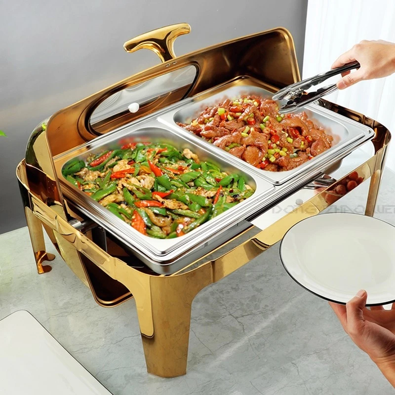 Stainless Steel Gold Full Flip Round Visual Buffet Furnace Hotel Insulation Buffy Furnace Electric Breakfast Furnace
