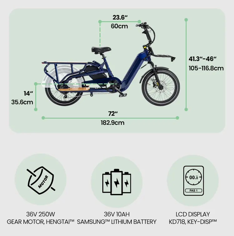 US in  Dual Removable Lithium Battery Optional Seat Basket Ebike Bicycle 250W-750W Powerful Motor Electric Cargo Bike image 5