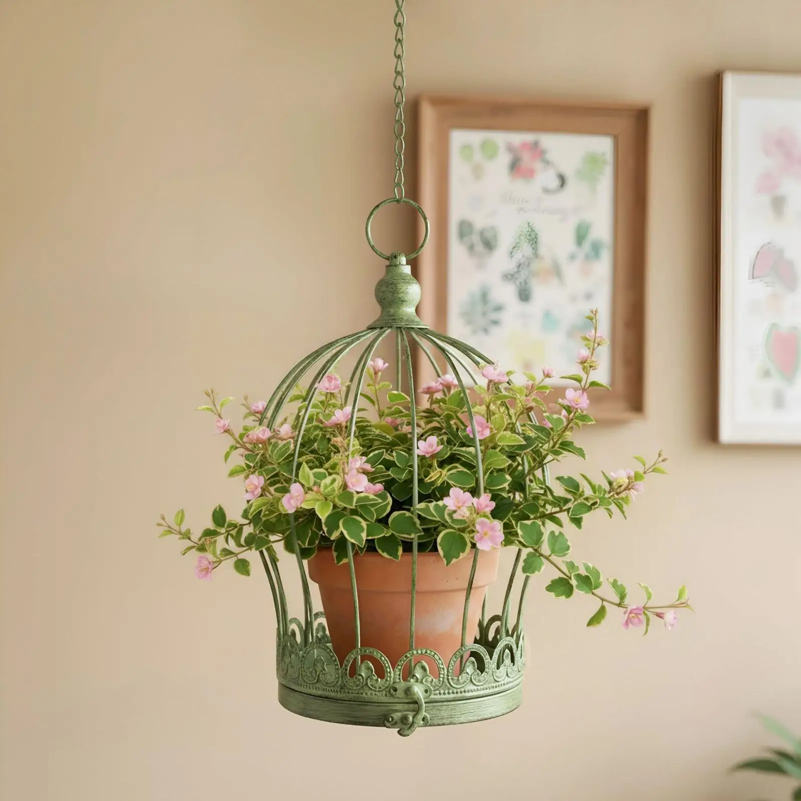 Vintage Hanging Plant Holder Iron Basket Decorative Flowerpot Hanger for Indoor Outdoor Garden Decor