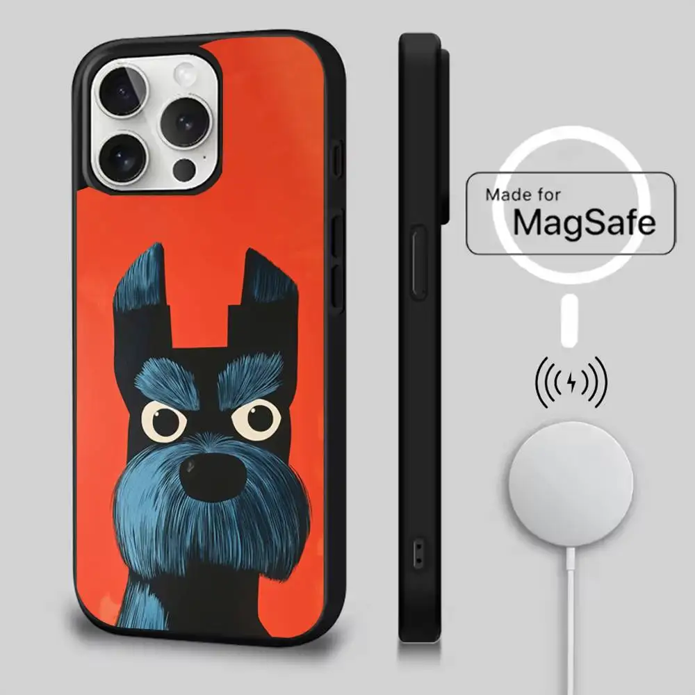Cartoon Schnauzer Hond Telefoonhoesje voor iPhone 17,16,15,14,13,12,11,Pro,Max,Plus,Mini,SE4,E Magnetisch Magsafe Draadloos opladen