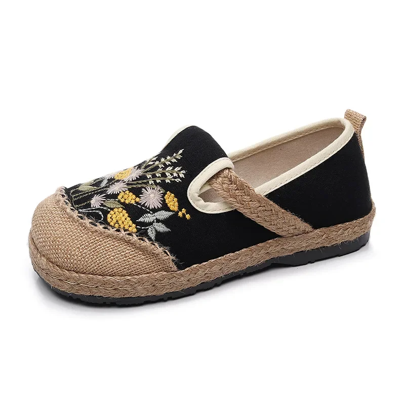 Flower Embroidered Women Handmade Linen Cotton Espadrilles Loafers Comfortable Sneakers Casual Walking Shoes 35-40 2024