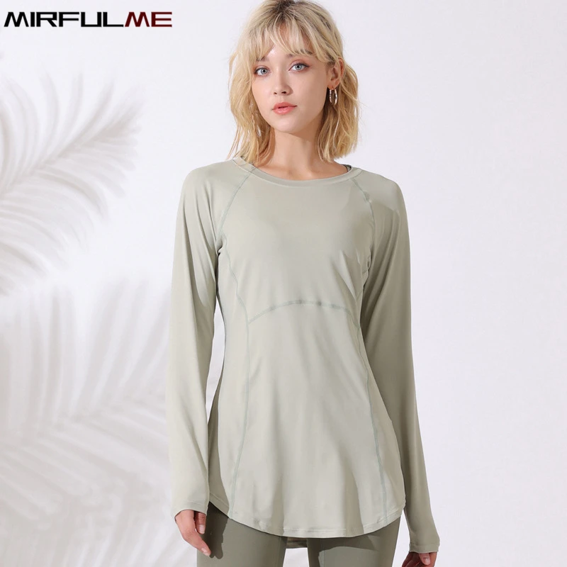 Women Yoga Shirts Long Sleeves T-Shirts O-Neck Sport Shirt Breathable Running Sweatshirts Elastic Gym Fitness Tops Blouse Female