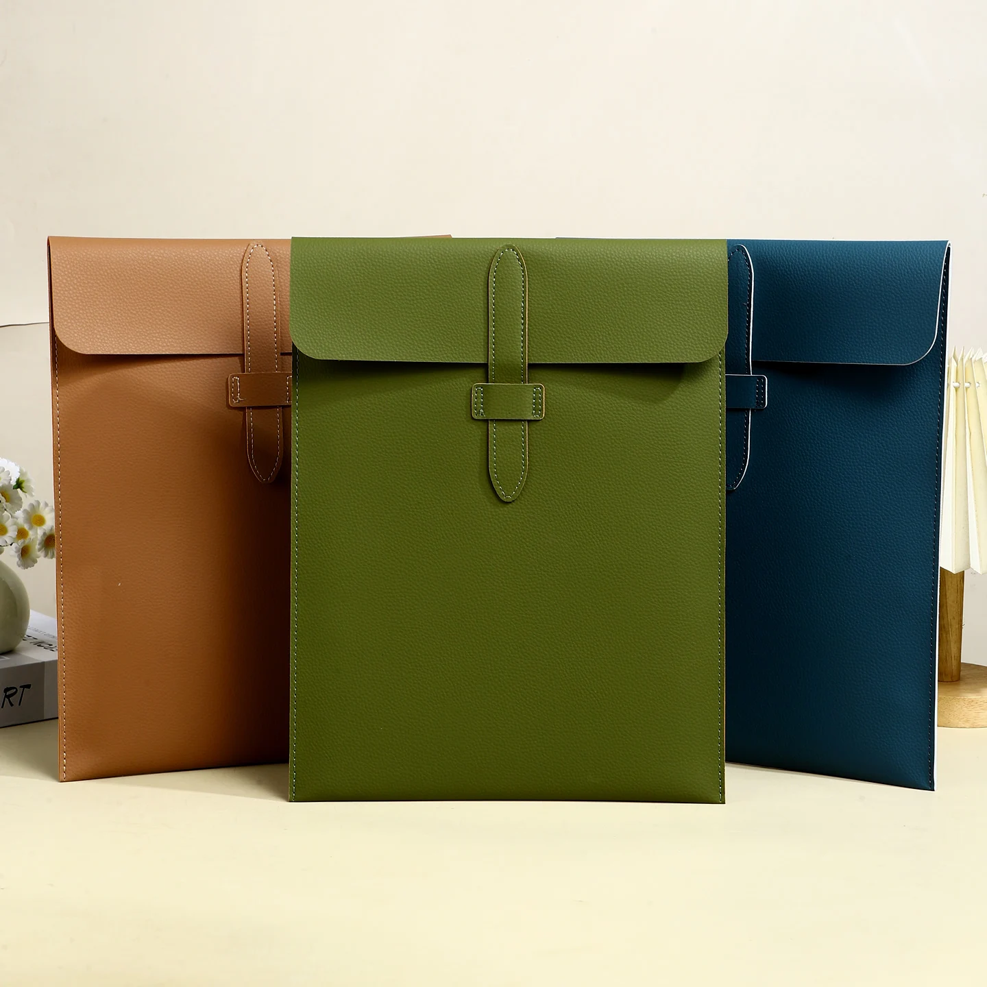A4 Cortex Vertical Thick Leather Document Bag, Folder, Storage Bag Back To School Bag, For Contract/Invoice Storage Tablet