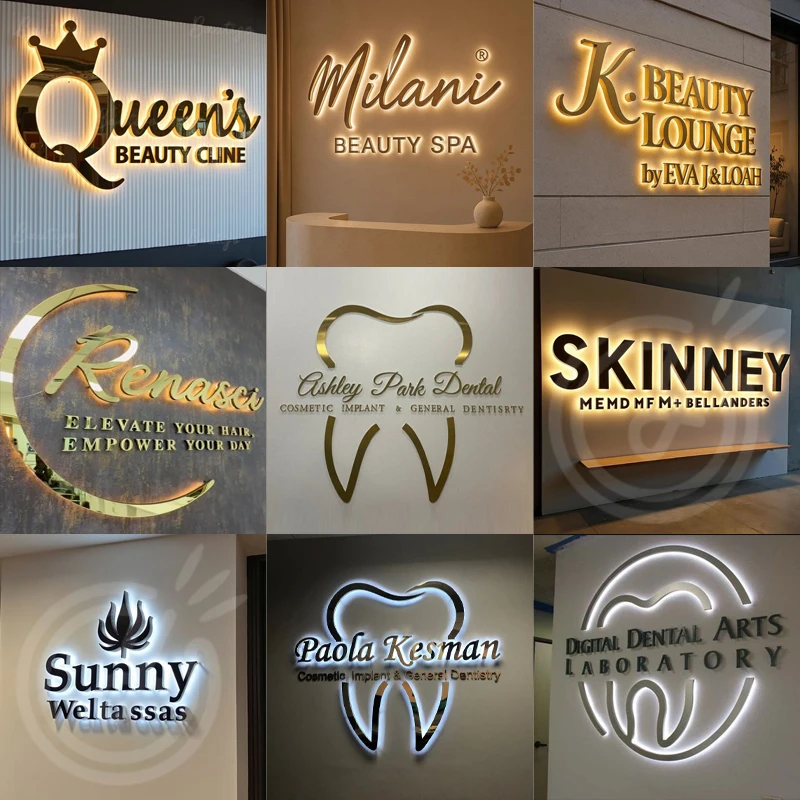 Custom LED Illuminated Signs 3D Metal Letters Business Logo Backlit Signage Channel Storefront Sign For Outdoor Dropshipping