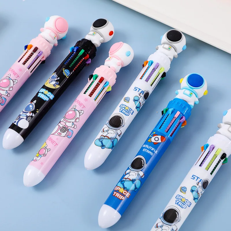 24Pcs/Lot Cute Astronaut Ten Color Ballpoint Pen 10 Colors Pen Student Press Colorful Multi Color Pen Journal School Supplies