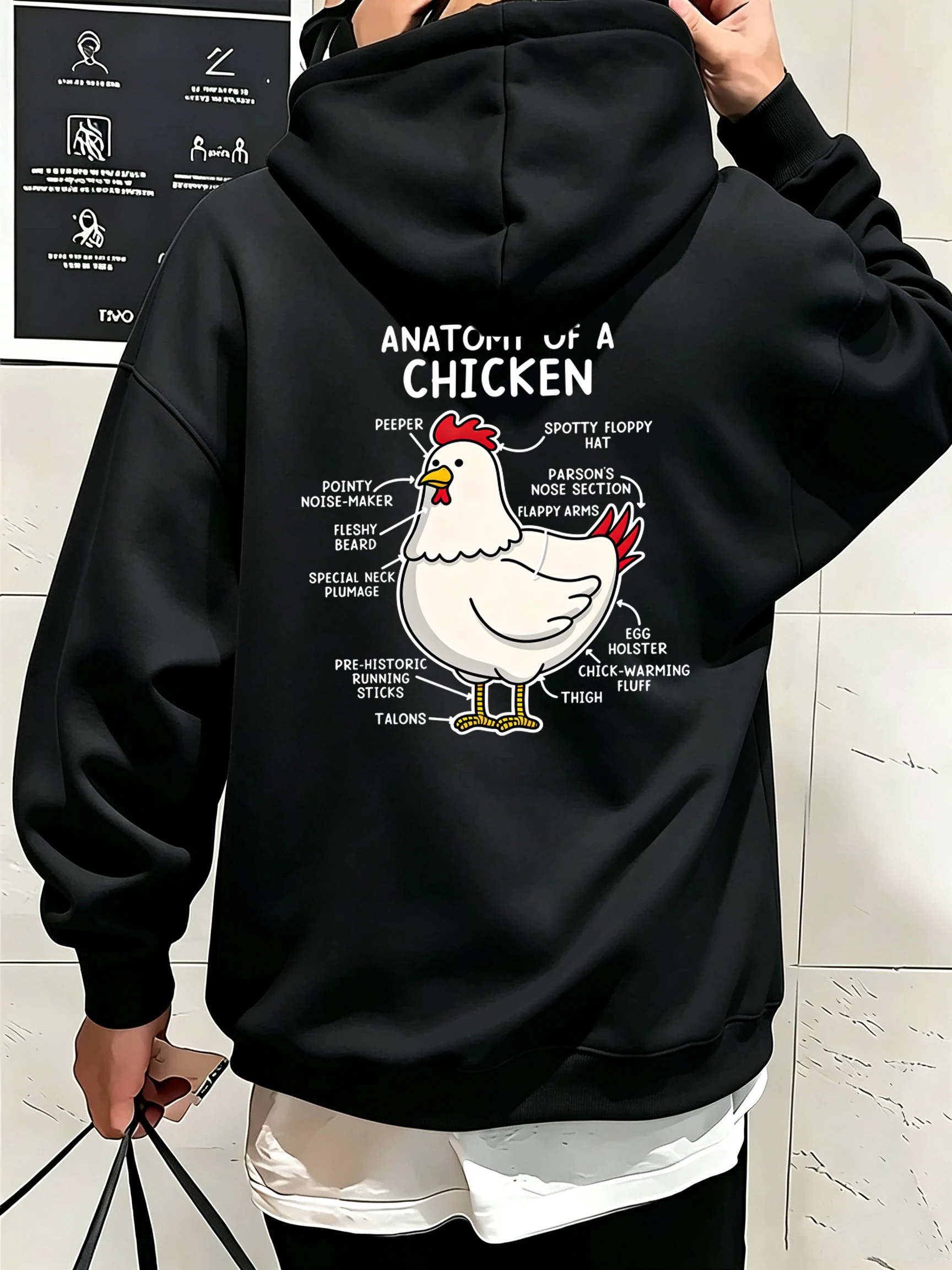 Anatomy Of A Chicken Prints Jogging Hoody Men Street Pocket Autumn Tracksuit Casual All-Match Clothes Fleece Trendy Streetwear