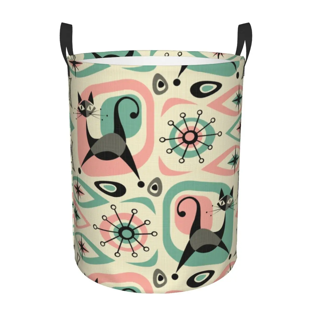 Mid Century Cat Abstract Laundry Basket Collapsible Retro Animal Pet Clothing Hamper Toys Organizer Storage Bins