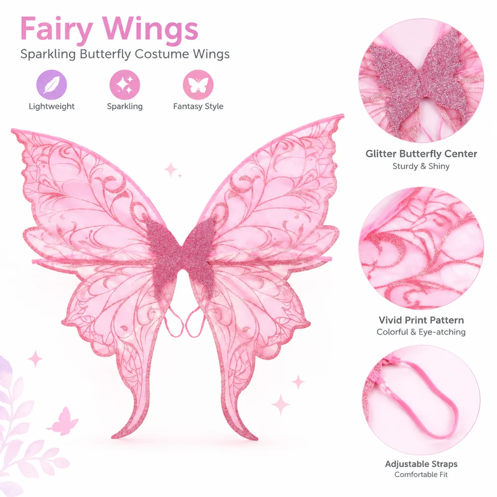 Gifts Sparkling Fairy Wings Lightweight Multicolor Butterfly Wings Elastic Straps Fairy Costume Accessory Halloween