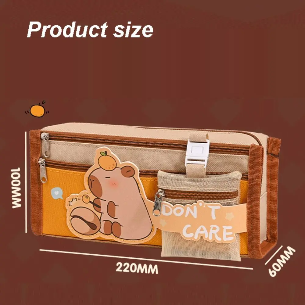 High Quality Capybara Pen Bag with Mesh Bag Canvas Stationery Organizer Large Capacity Portable Stationery Storage Bag Student