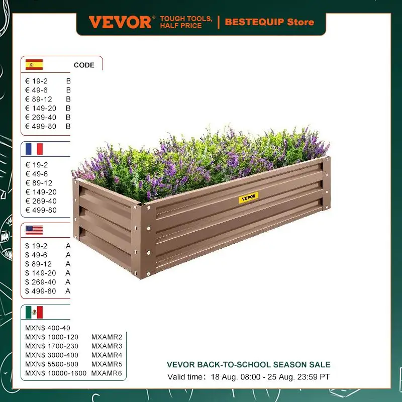 VEVOR Galvanized Steel Raised Garden Bed Planter Box Metal Anti-Rust Coating Planting Flower for Vegetables and Herbs Outdoors