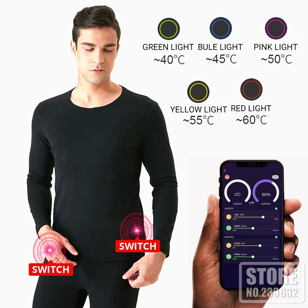 Heated Underwear Motorcycle Jacket USB Battery Powered Smart Phone APP Control Temperature Heating Underwear Suit Heated Clothes