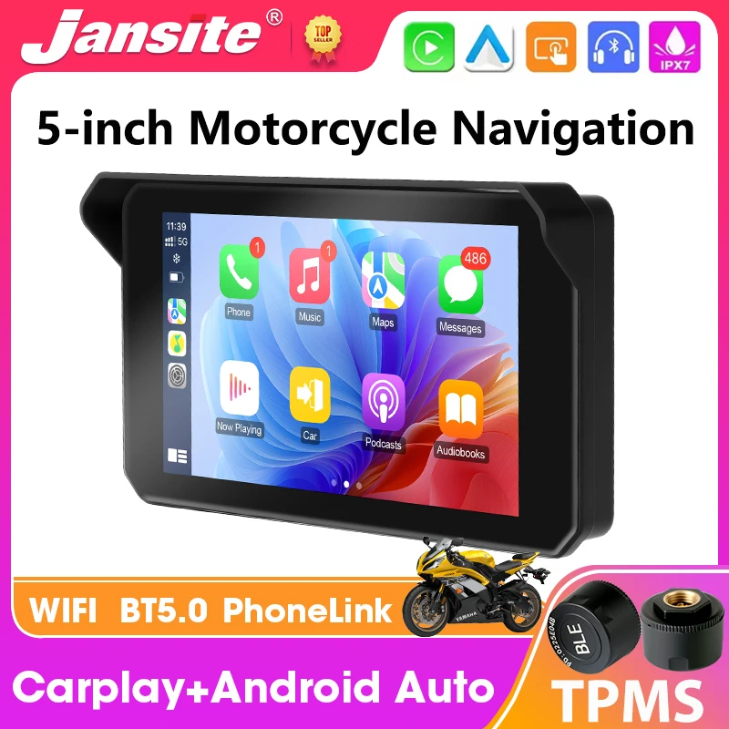 ポータブル5インチバイク用gpsナビゲーション-bluetoothワイヤレスcarplay-android-auto対応-ipx7防水ディスプレイ-バイク用ダッシュボードモニター