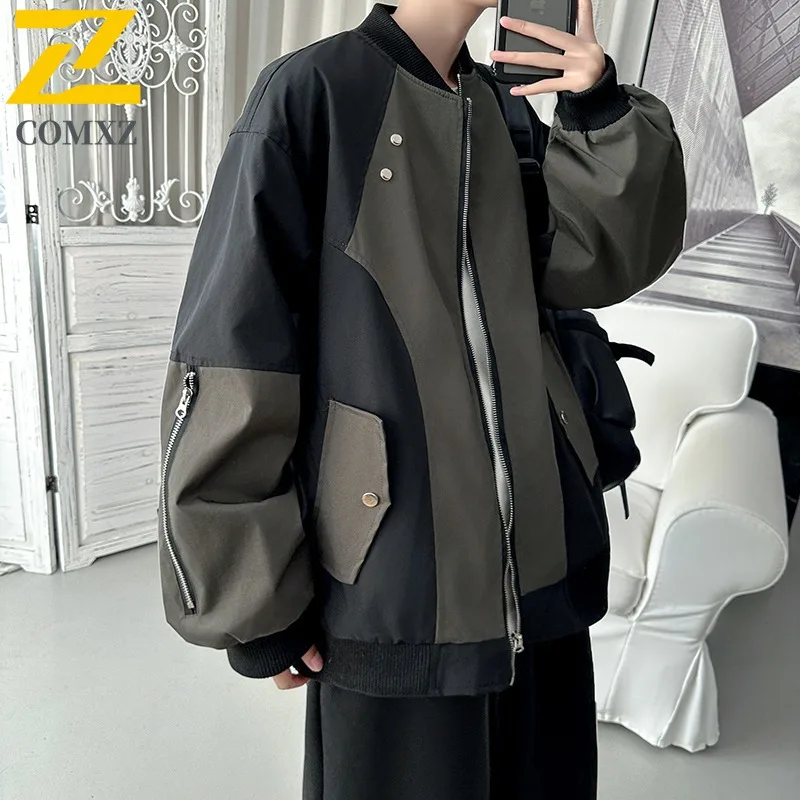 

COMXZ уличная куртка с воротником-стойкой, мужская классическая дорожная легкая мотоциклетная куртка, повседневный стиль, удобная осенняя верхняя одежда на молнии