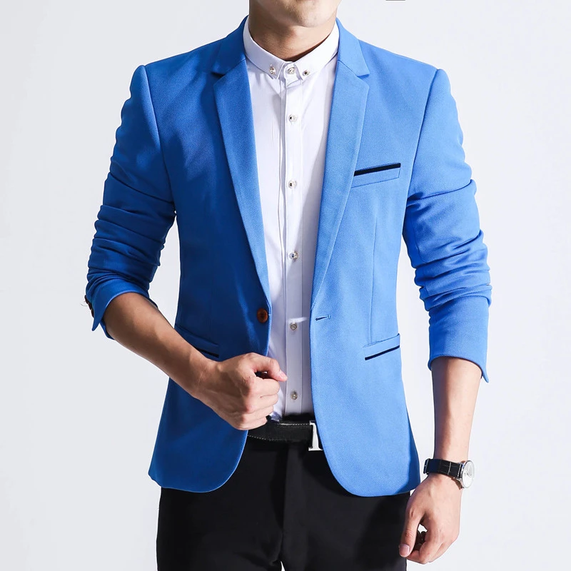 Blazer fino azul slim fit masculino, jaquetas estilo coreano, moda masculina de festa casual, roupas originais da moda, casaco elegante, 2021