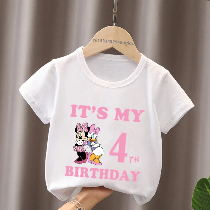 It\'s My 1 2 3 4 5 6 7 8 9 Years Birthday Boys Girls T shirt Minnie Mouse & Daisy Duck Print Kids Clothes Baby Children T-Shirts