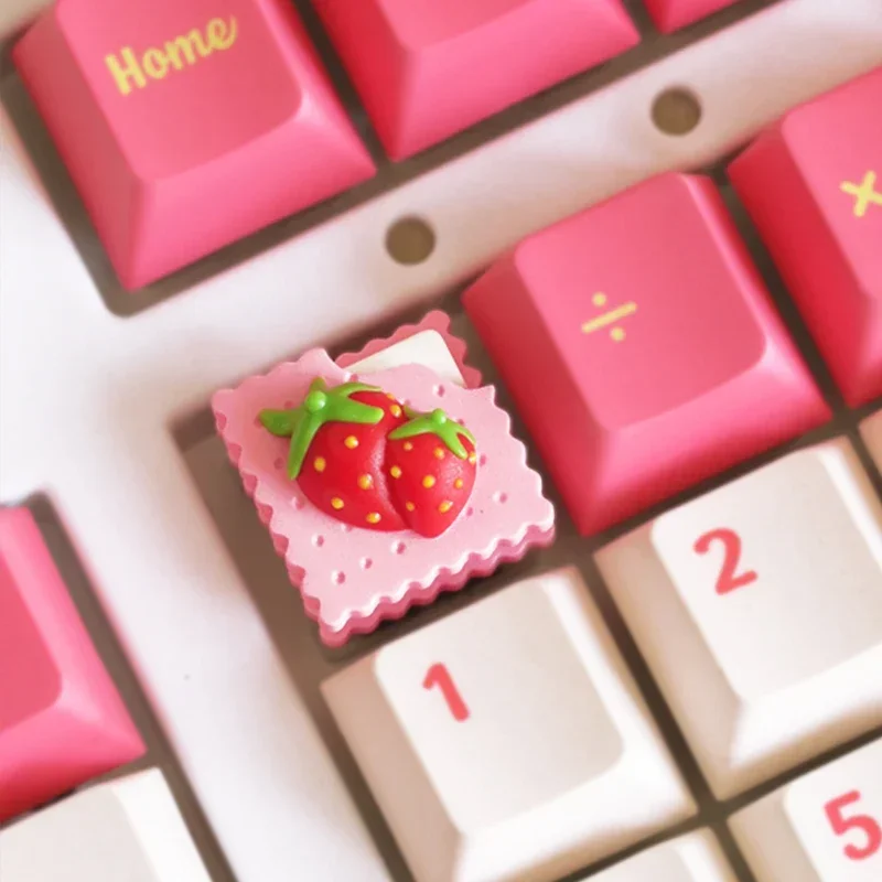 Strawberry biscuits keycaps gourmet personalized keycaps customized mechanical keyboard keycaps handmade creativity