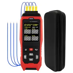 4-Channel K-Type Thermocouple Thermometer, -328 to 2502°F HVAC Thermometer with Color Dual Display, USB Data Export