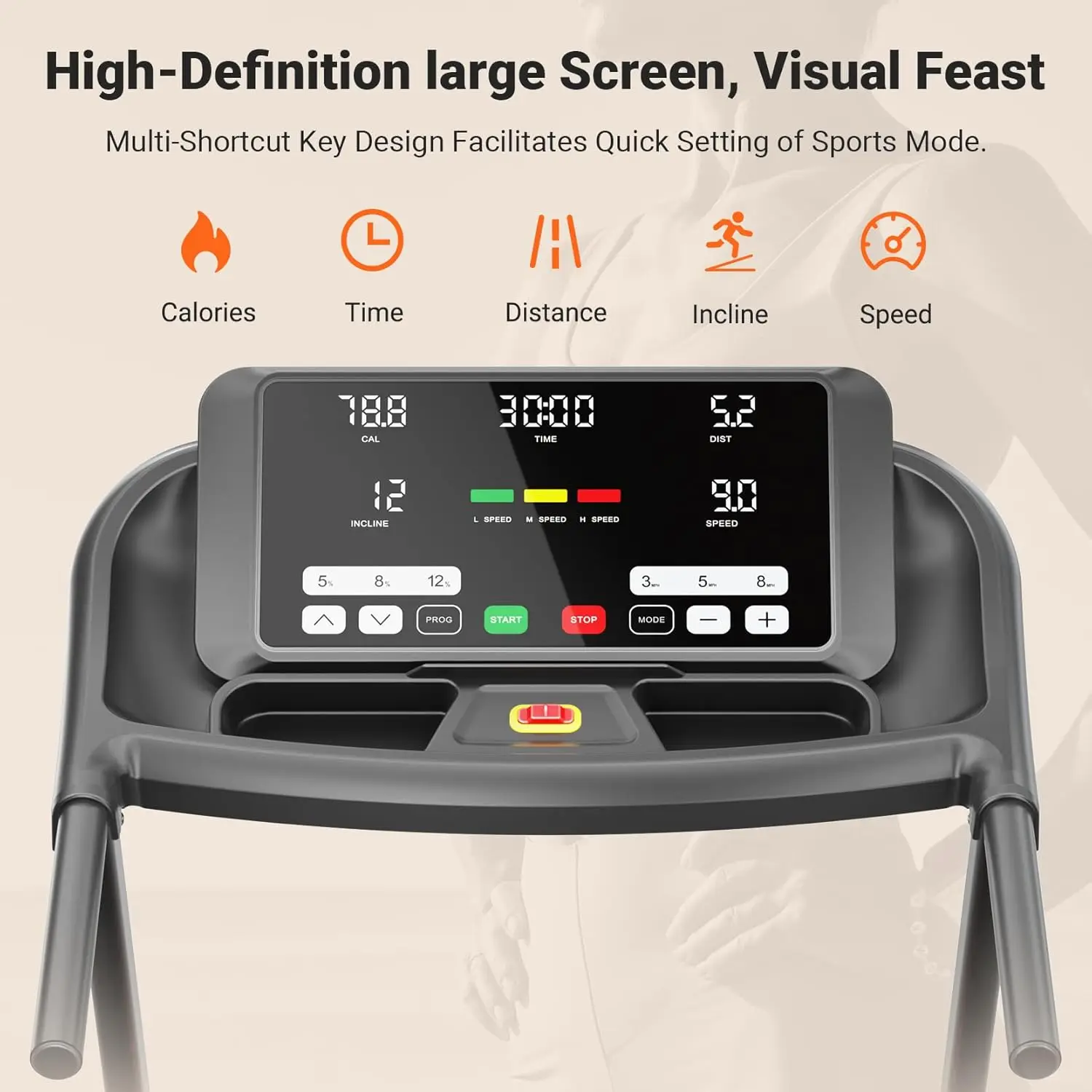 جهاز سير مائل، جهاز سير منحدر تلقائي 0-12% للجري والمشي، سعة وزن 300 رطل،