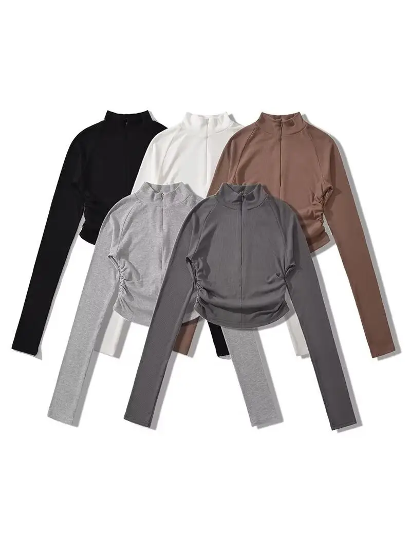 เสื้อสเวตเตอร์ผู้หญิงสำหรับฤดูใบไม้ร่วงและฤดูหนาว สไตล์สตรีท แขนยาว คอสูง ทรงเข้ารูป ใส่เป็นชุดกีฬาหรือใส่เป็นเสื้อตัวในได้