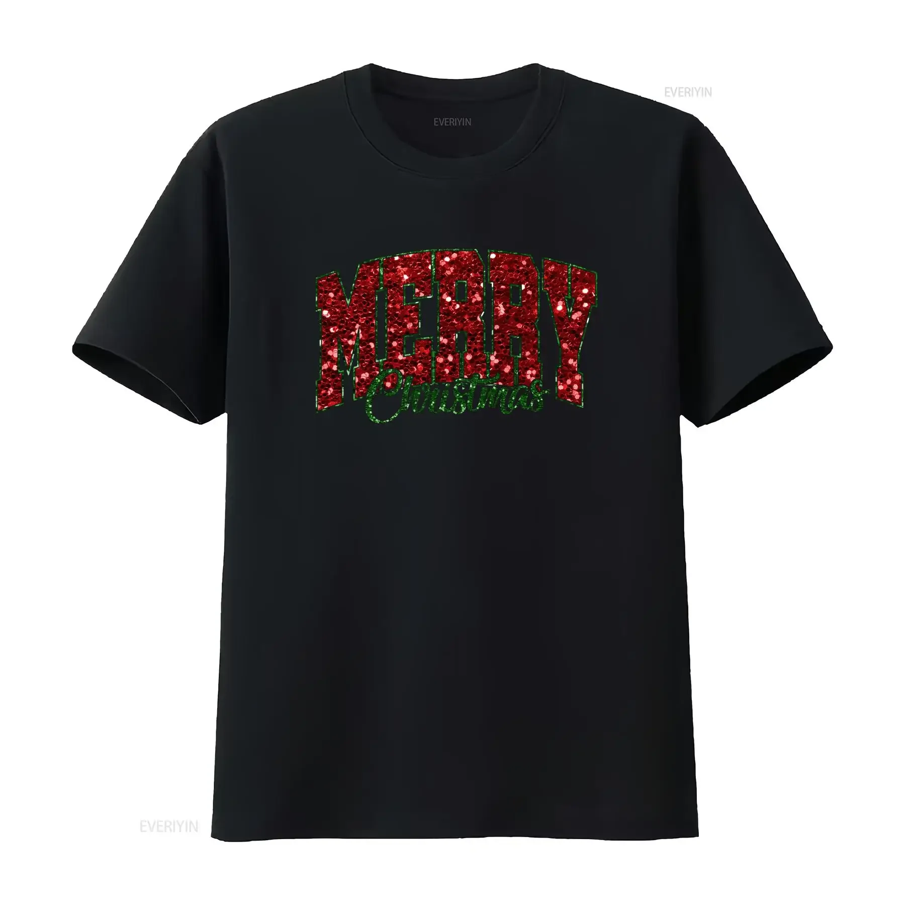 Merry Christmas Glitter Crop T Shirt I s vintage Washed streetwear designer clothes Versatile homme Stretched Stylish Soft