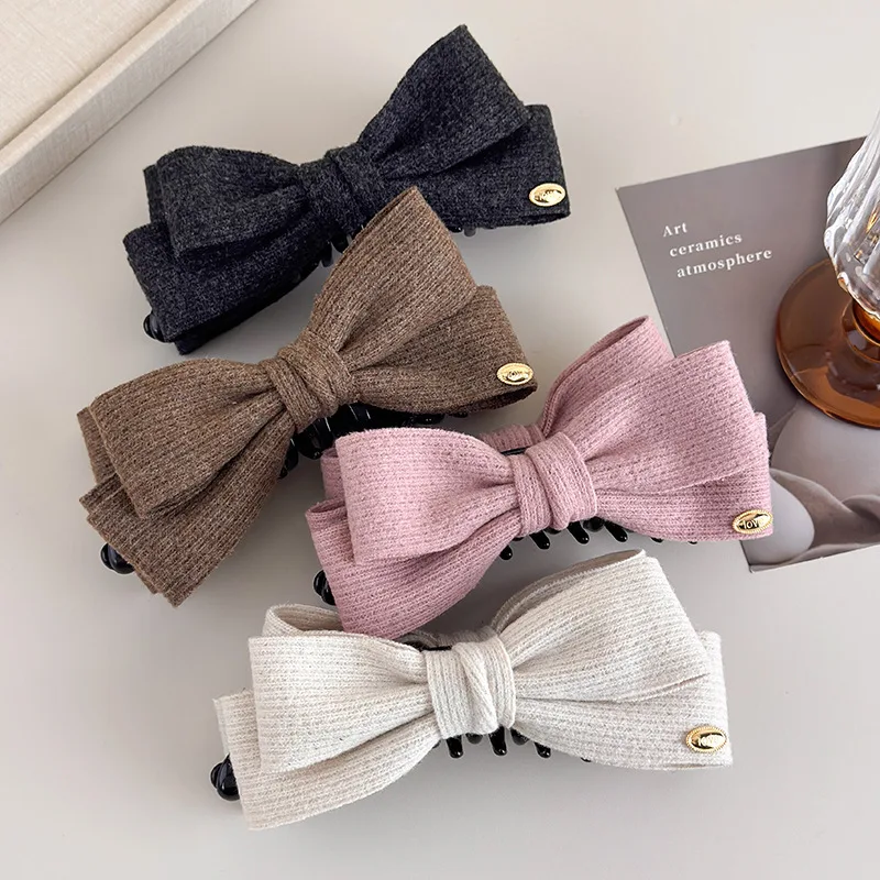 

Winter Woolen Double Sided Bow Hairpins Banana Clips High Ponytail Clips Woman Girl Retro Temperament Barrettes Female Headdress