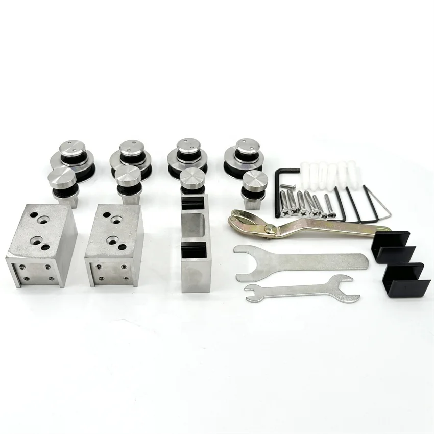 سكة تعليق من الألومنيوم المصنوعة من الزجاج المقسى مقاس 8-12 مم، مجموعة أدوات باب منزلق للاستحمام الهيدروليكي المزدوج #3