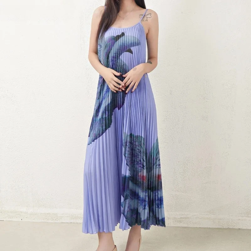 

Fashion Printed Design Hundred Comfortable Folding Dresses Women's Sleeveless Halter Loose A-Line Dress 2025 Summer New Wave