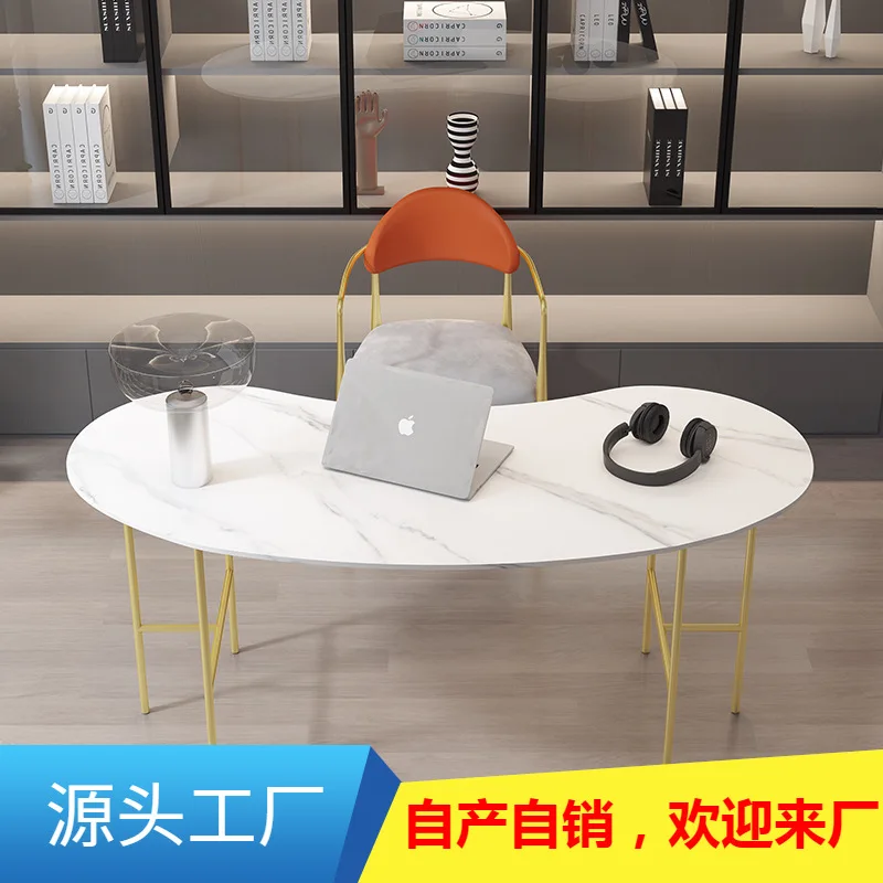 Modern light luxury desk and chair creative simple rock slab desk minimalist bedroom curved computer