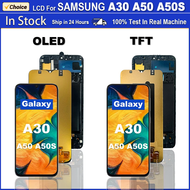 OLED para Samsung Galaxy A30 LCD MONTAJE DE digitalizador con pantalla táctil para Samsung Galaxy A50 A50S piezas de repuesto de marco LCD