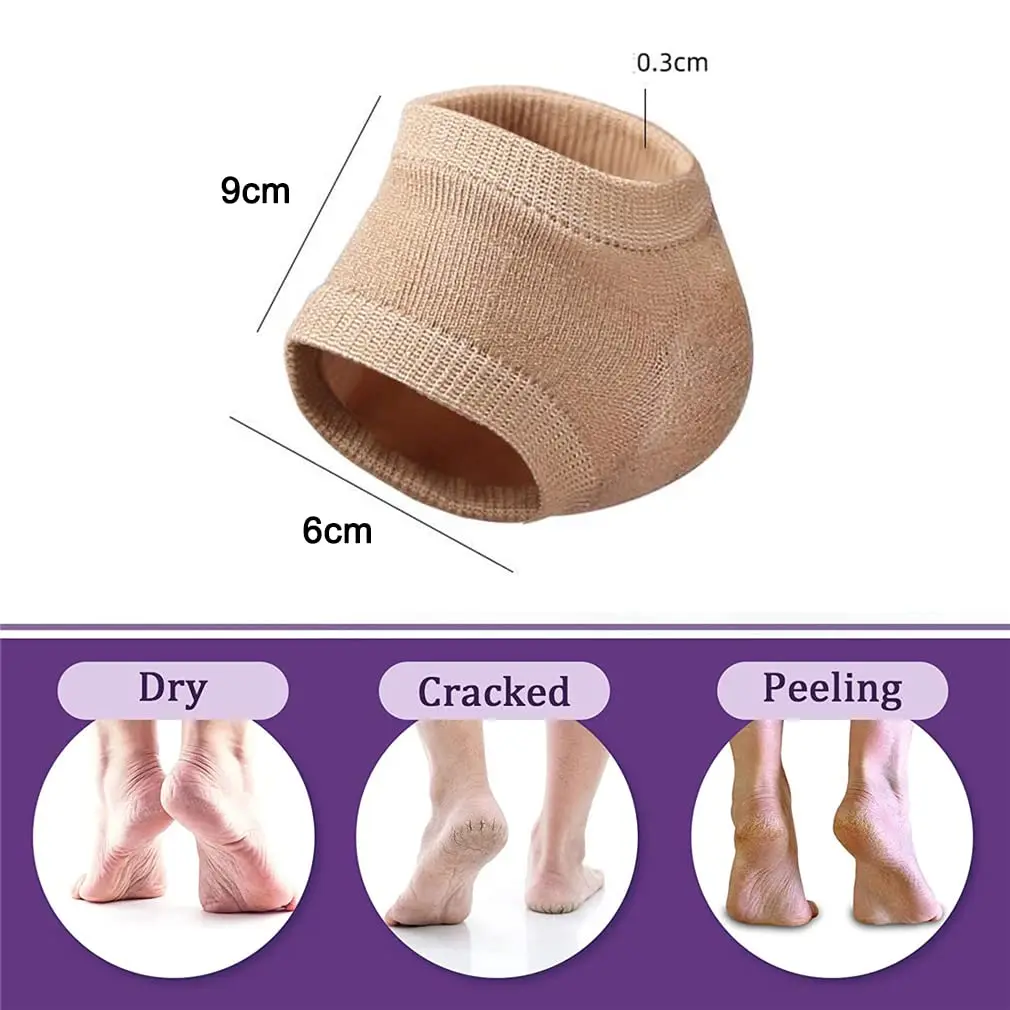 Silicone Heel Protective Mesh Gel Heel Sock Foot Cover Moisturizing Anti-wear Anti-crack Half Sock Heel Cover Black/Nude