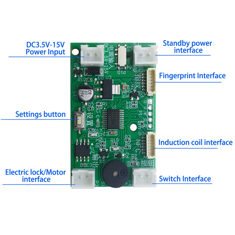 Imagem -04 - Controle de Acesso por Impressão Digital Placa de Controle Fechadura Elétrica Fechadura da Porta Motor Bloqueio Eletromagnético Cartão ic Módulo Indução Dc3v15v