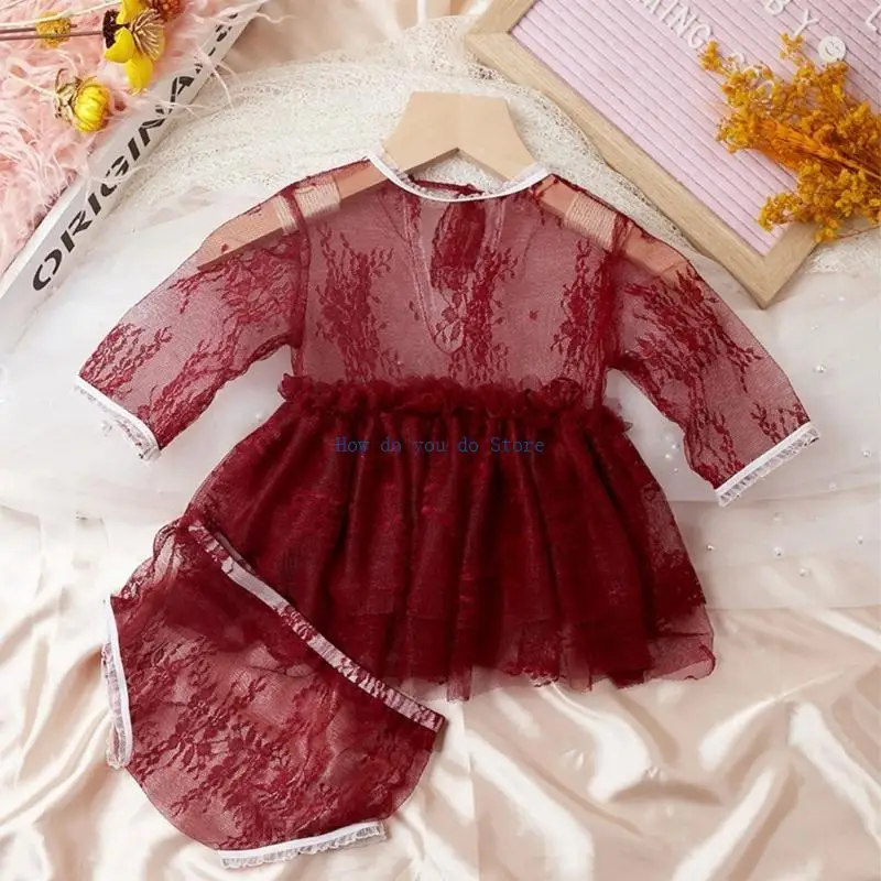 19QF فستان الأميرة الدانتيل سراويل داخلية صور البدلة 0-1M ملابس التصوير الفوتوغرافي للفتيات حديثي الولادة #3