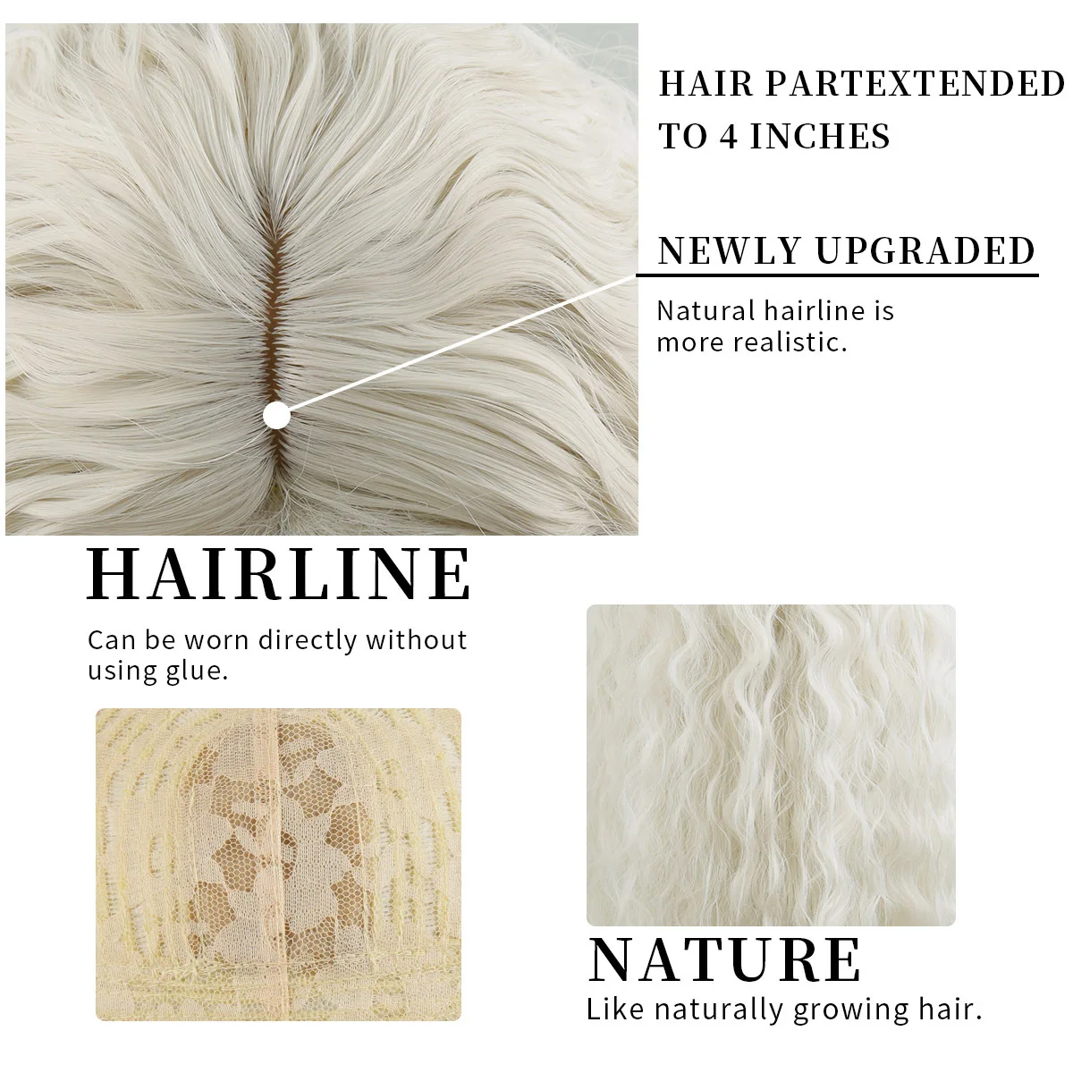 Wig Panjang Sintetis Bulu Halus Bergelombang Alami Putih dengan Poni untuk Cosplay Harian Halloween 28 Inci