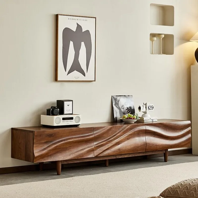 All solid wood TV cabinet, Nordic simple North American black walnut floor cabinet, living room creative storage locker