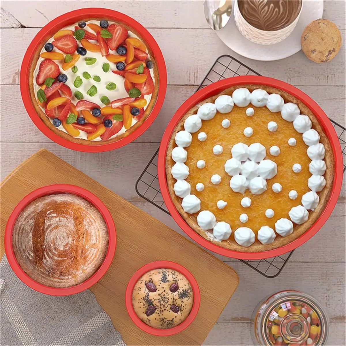 4-Piece Cake Pan Set - Non-Stick Round Silicone Molds for Layer Cakes - Sizes: 4