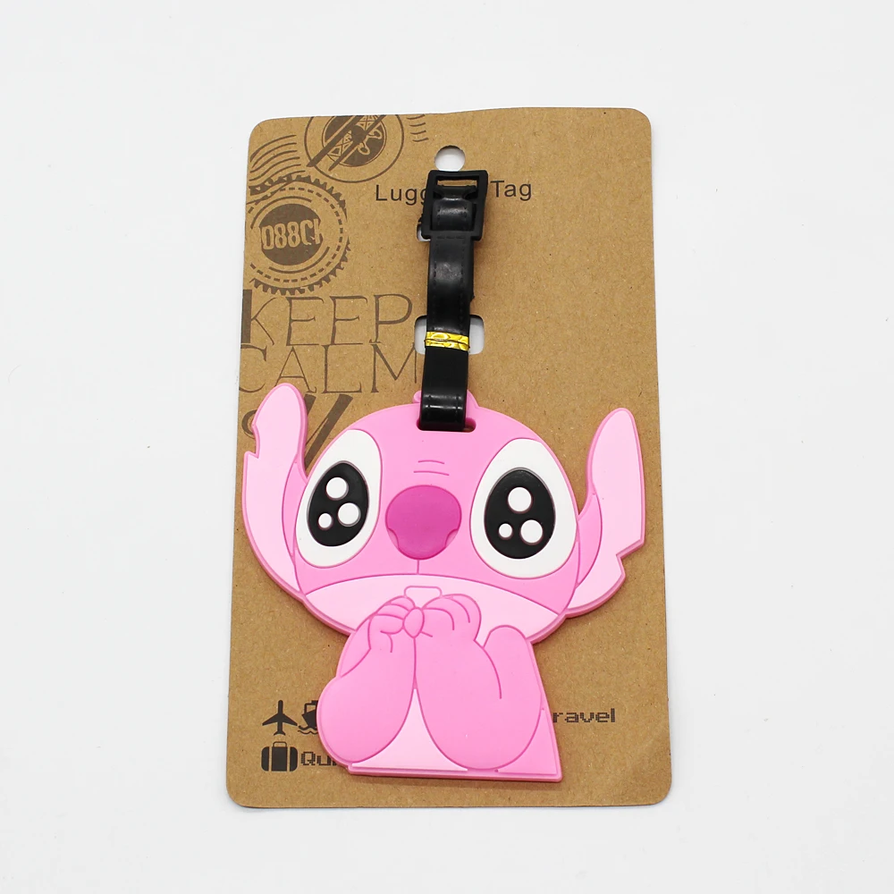 Cartoon Stitch Luggage Tag Disney Travel Accessories Portable Silicone Baggage Label ID Address Holder Boarding Backpack Pendant