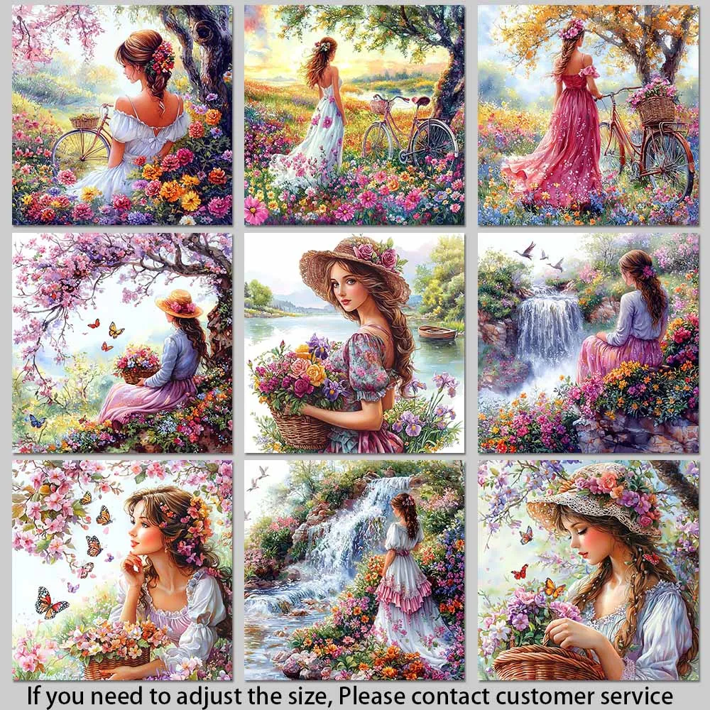Vintage Fashion Girl Floral Fantasy Illustration Romantic Nature Scene Iron Sticker for Clothing Colorful Creations DIY Craft