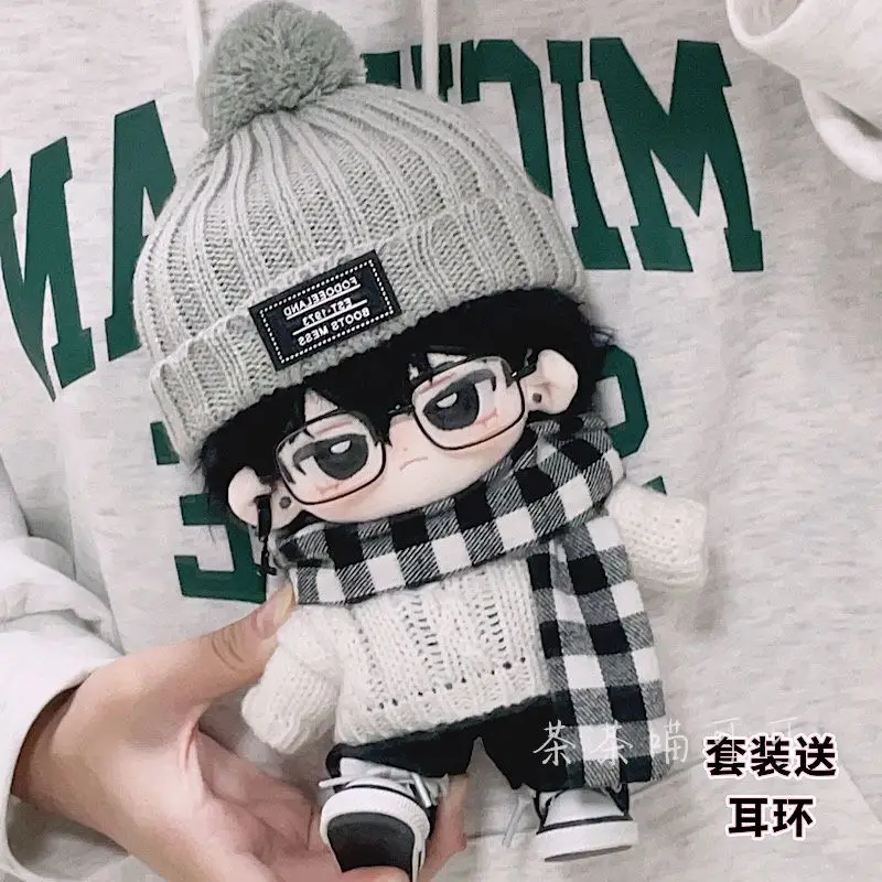 20cm Doll Clothes Gray Wool Hat Cool Artistic Style Suit Cotton Doll Clothes Fat Body Can Be Worn Fans Children Dolls Cute Gifts