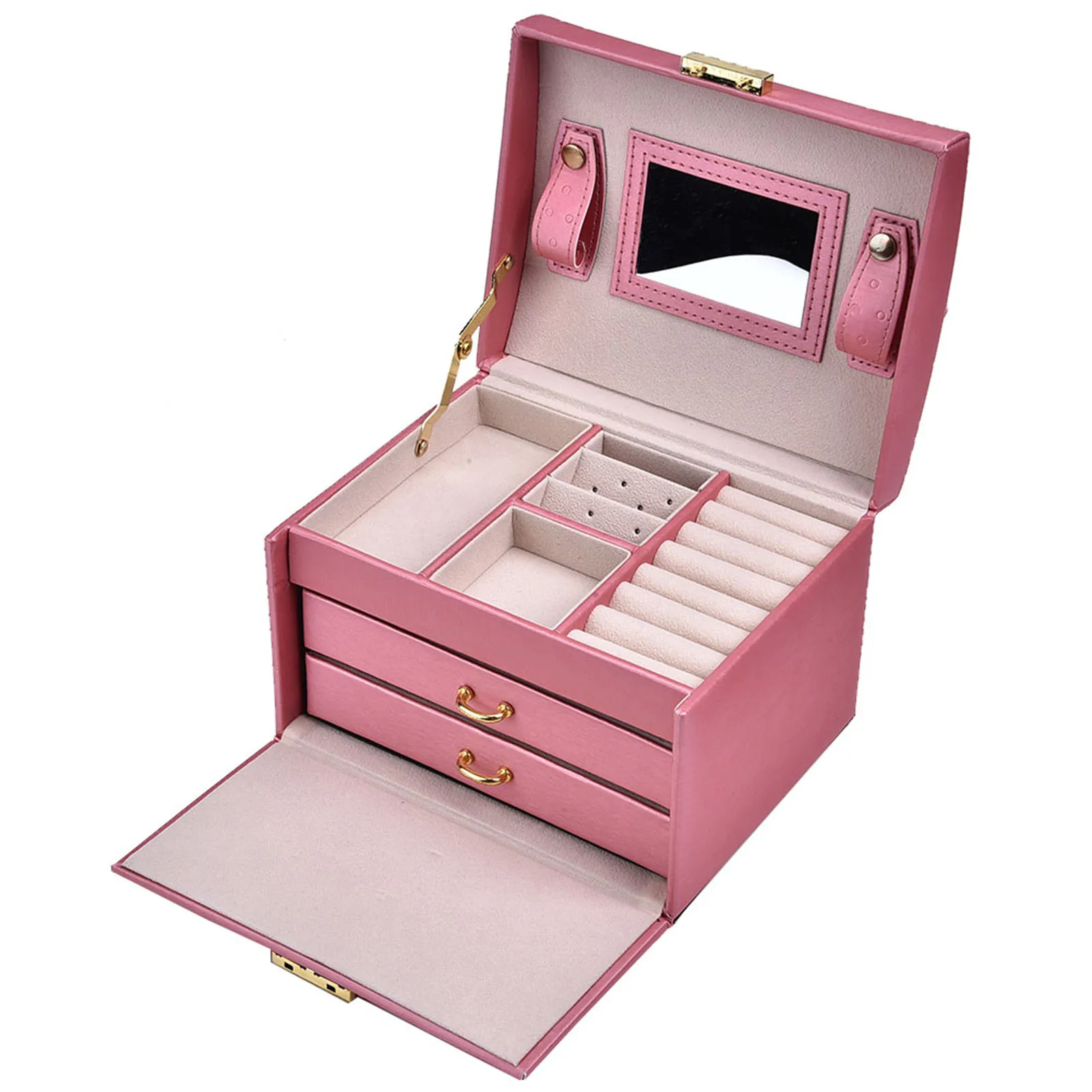 

Jewelry Organizer Box PU Leather Jewelry Watch Storage Box Earring Ear Stud Ring Necklace Holder Organizer Case