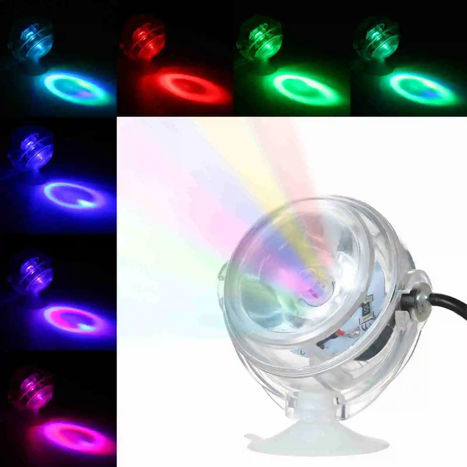 Aquarium Waterproof LED Spotlight Submersible Light Convex Lens Design with Suction Cup Fish Tank Decorative Light Color