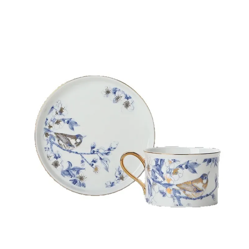 

Ceramic coffee cup set, high-end exquisite design sense, niche bone china retro afternoon tea cup saucer gift box