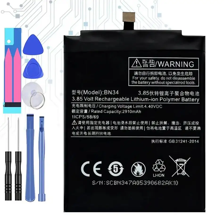 

Аккумулятор для мобильного телефона BN34, 3000 мАч, для Xiaomi Redmi 5A, надежная работа