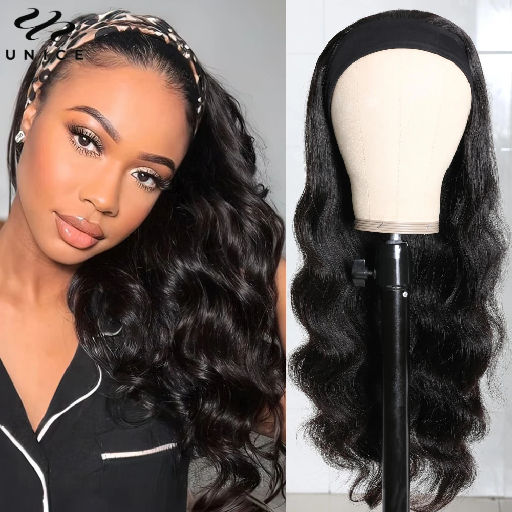 Unice Hair Natural Color Body Wave Human Hair Headband Wig 150% Density No Lace No Glue Beginner Friendly