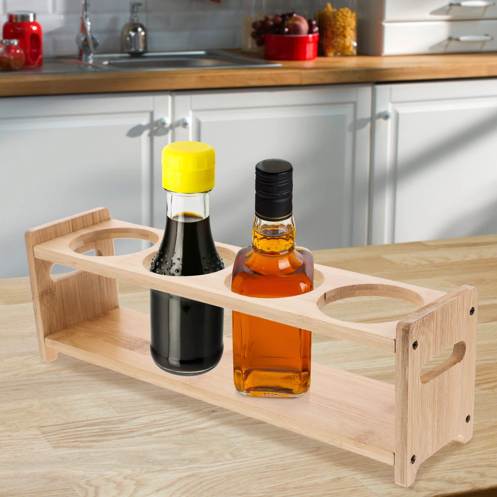 

Rack Shelf Seasoning Organizer Spice Jar Storage Bottle Holder Lecythus Bamboo Condiment