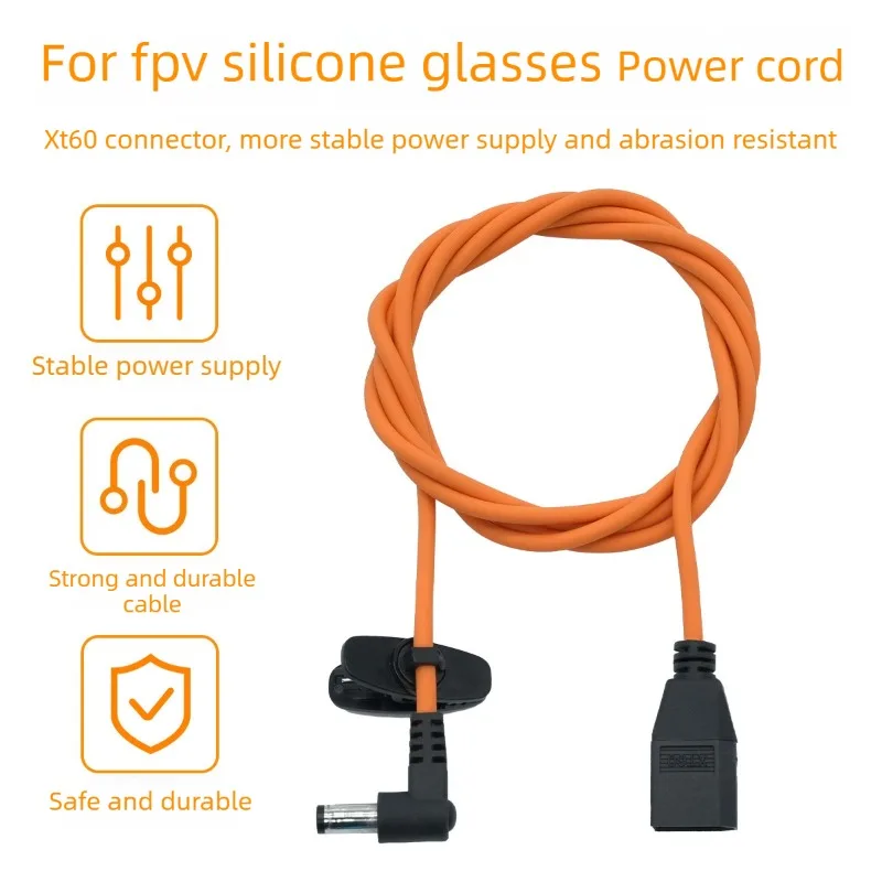 XT60 to DC5521 Right-Angle Silicone Power Cable – Bend-Resistant Power Supply Cable for FPV Goggles