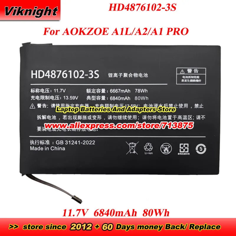 

80Wh New HD4876102-3S High quality Upgraded Battery 11.7V 6840mAh for AOKZOE A1L A2 A1 PRO Handheld Game Console Battery