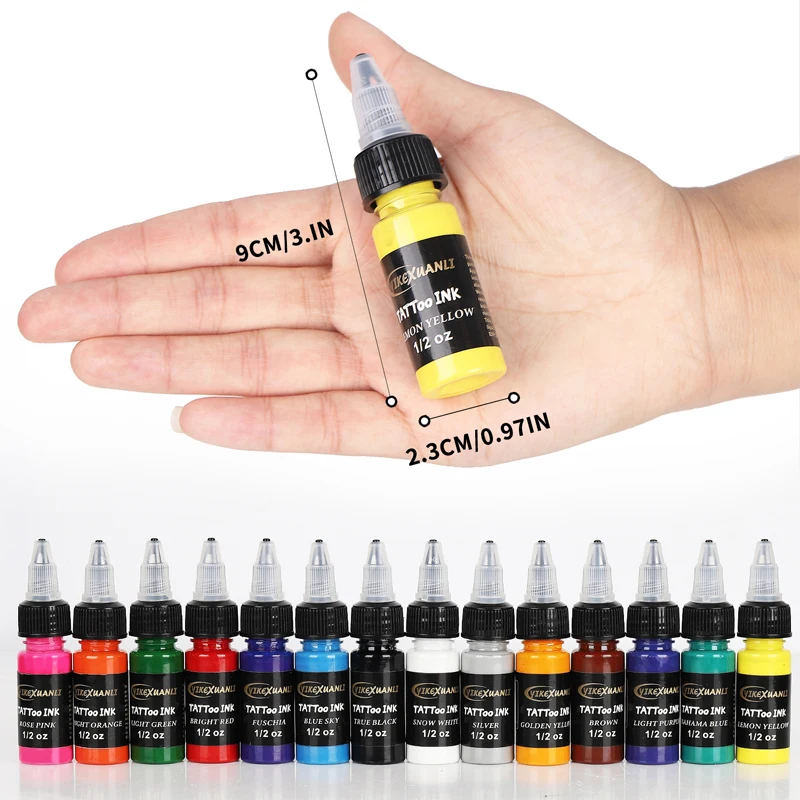 15 ml 14 kleuren Tattoo Inkt Pigment met doos Body Art Tattoo Kits Professionele Schoonheid Verf Make-Up Tattoo Supplies semi-permanente