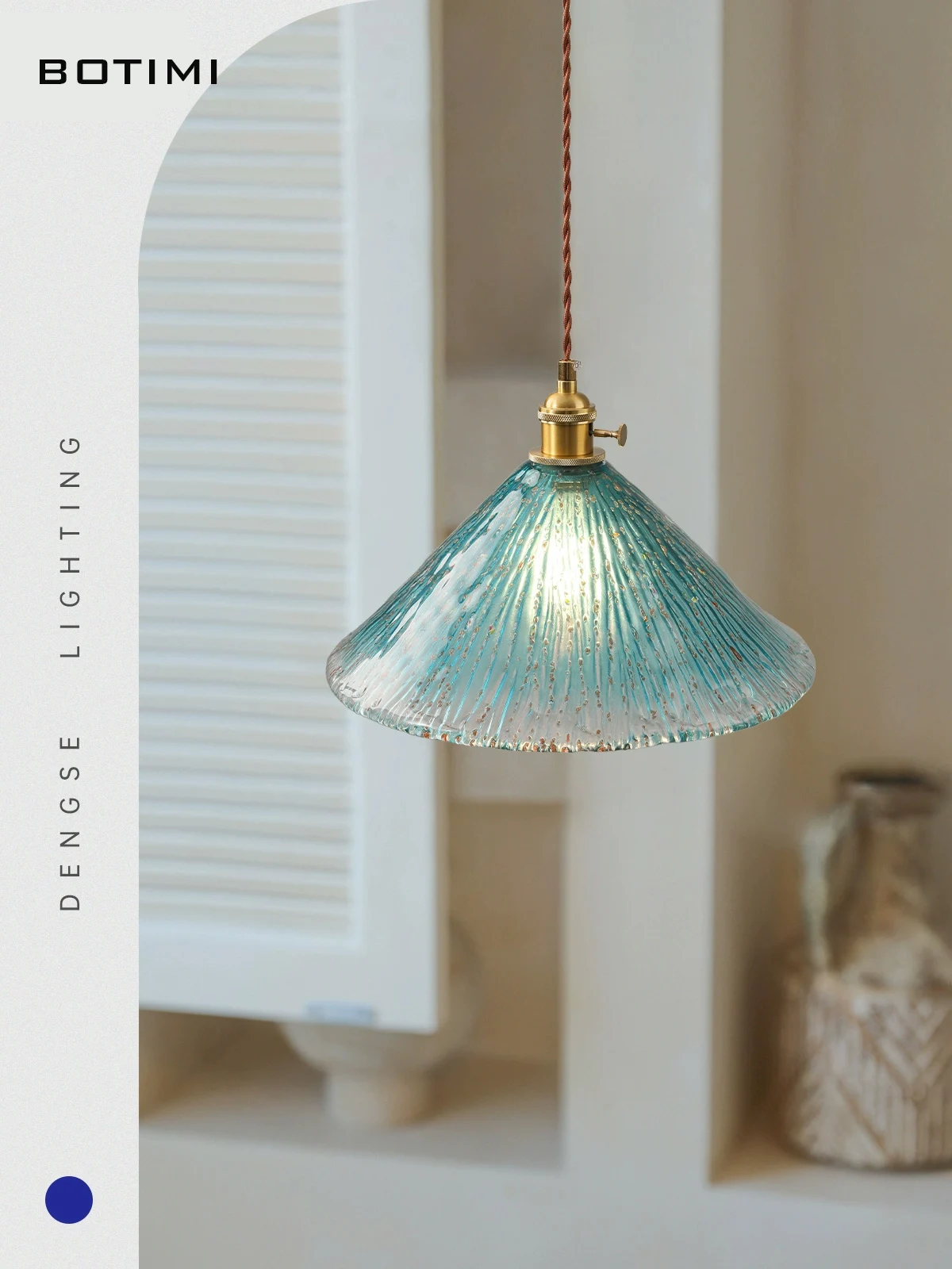 

BOTIMI Blue Glass LED Pendant Lights For Dining Copper Bedside Light Green Lustre Single Kitchen Luminaire Island Hanging Lamp