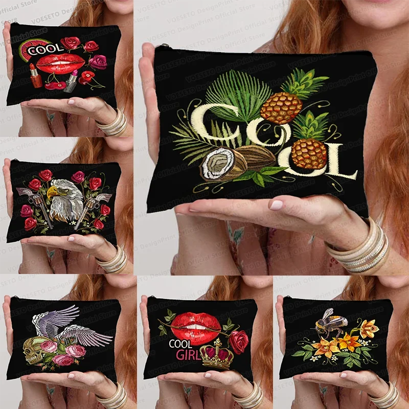 Lipstick Cool Woman Pineapple Rose Owl Style for Woman Cosmetic Bag Travel Luggage Organization Designer Small Zipper Bag 2023