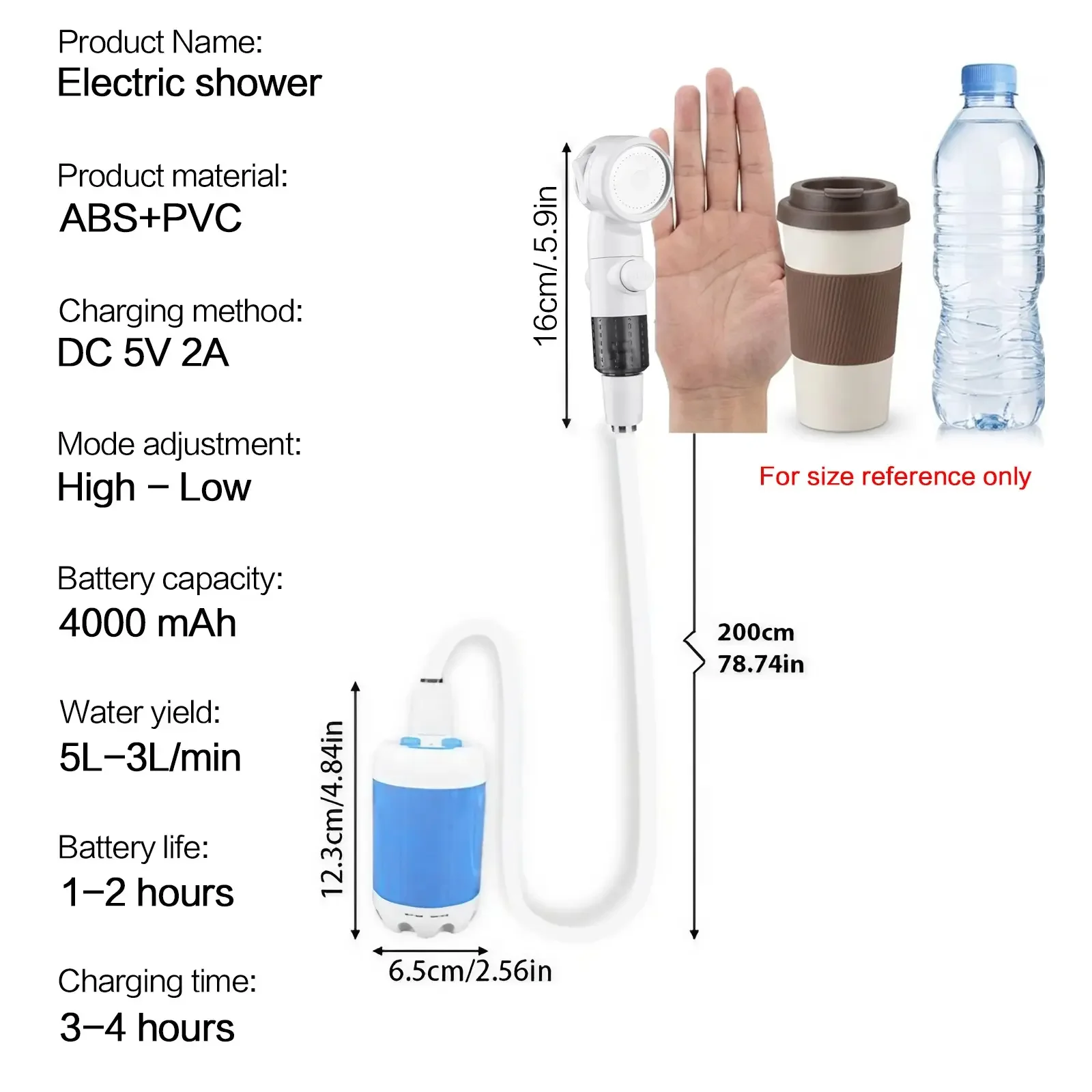 Multifunctional Portable Camping Shower, Rechargeable Water Pump Pressure Shower Head, Travel Pet Cleaning Garden Watering